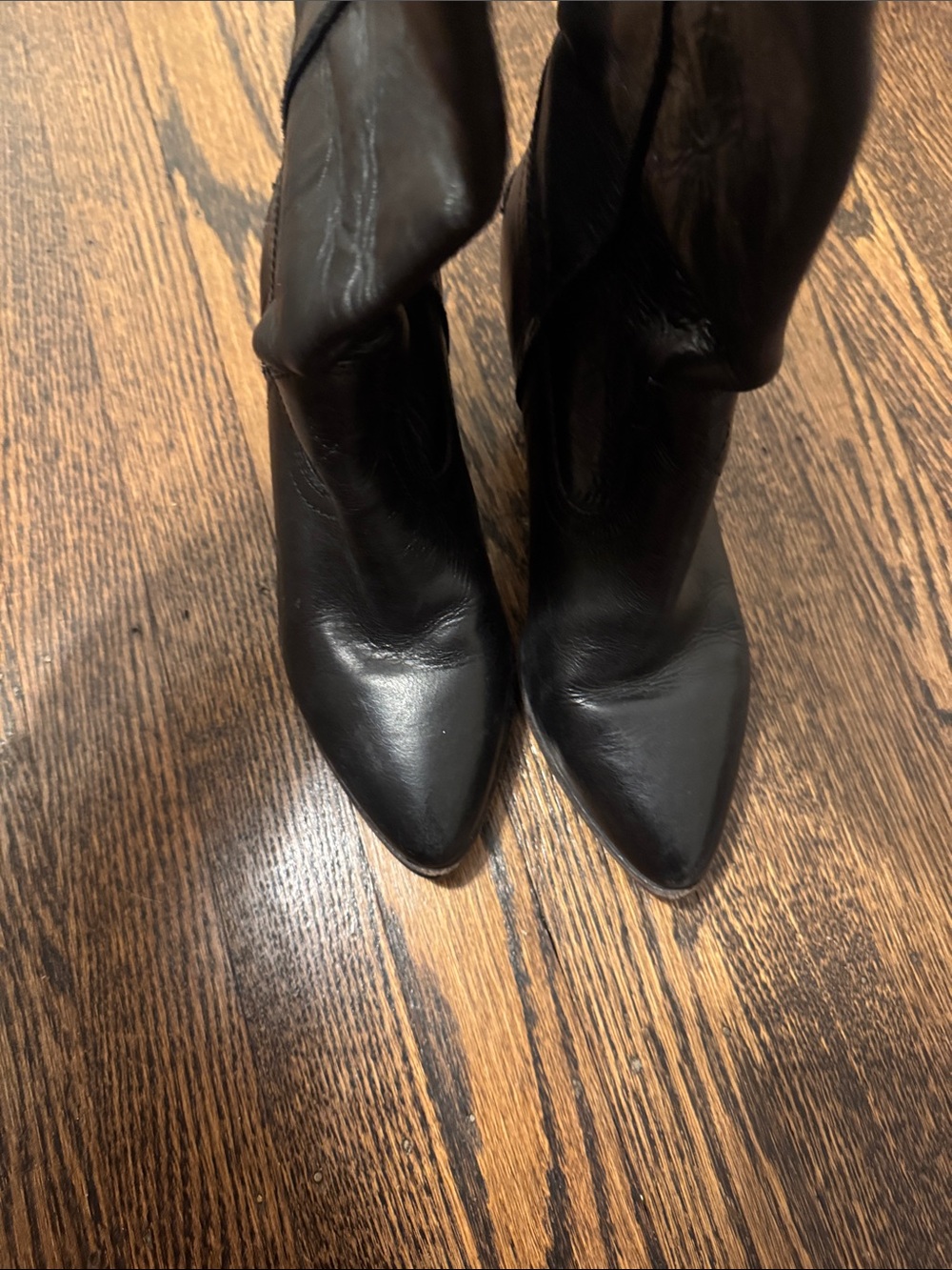 Frye Black Leather Knee-High Heeled Boots - Picture 3 of 5